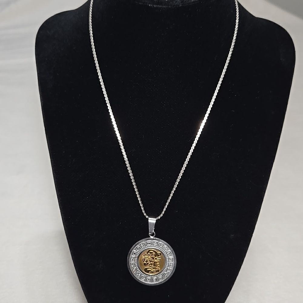 Silver Mayan Calendar Necklace - Picture 1 of 6